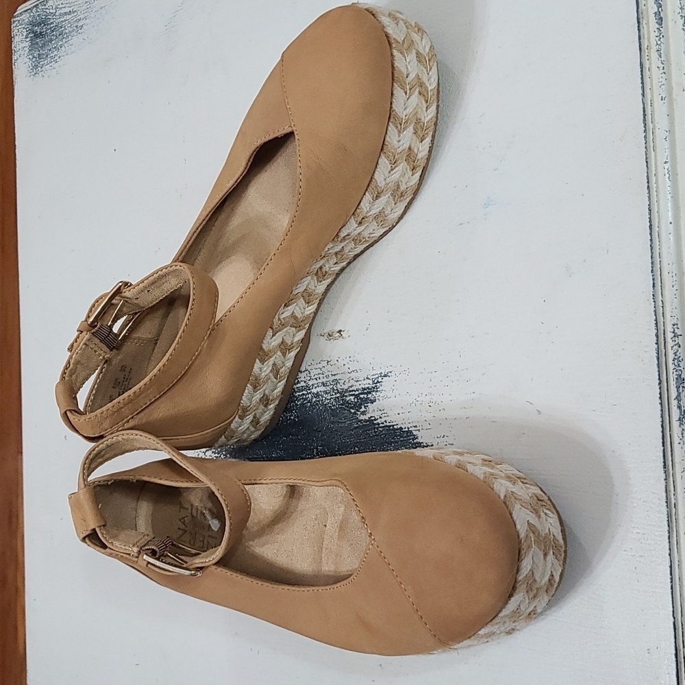 Naturalizer Talia Womens Espadrilles Shoes Caramel Leather Ankle Straps 8W GUC